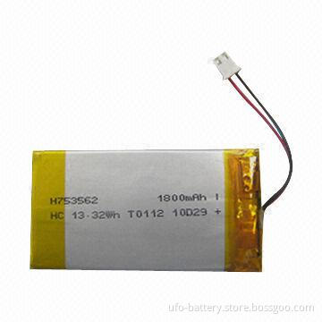Rechargeable Lithium Polymer Battery for GPS Device, with 3.7V Voltage and 1,800mAh Capacity